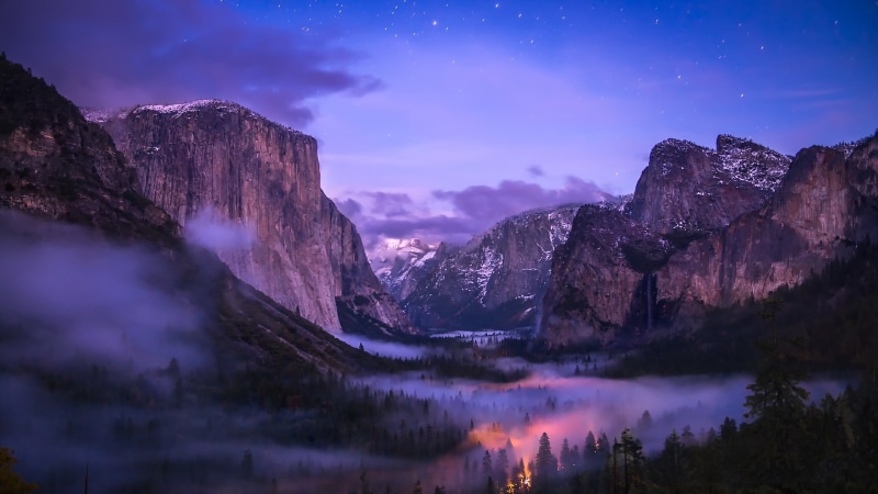 Yosemite, Waterfalls, Valley, National, 1080P, Park, Fog, Night
