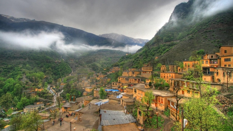 iran, asia, masouleh, fog, houses, masoleh, 1080P, mountains