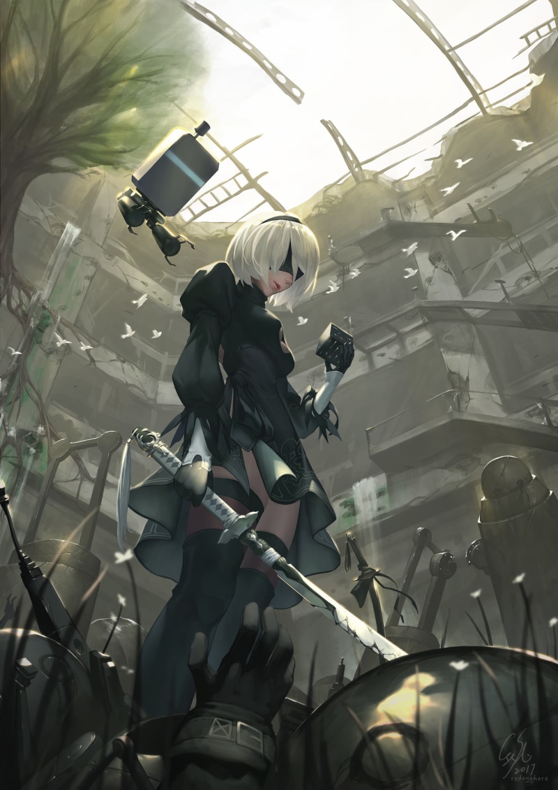 women, architecture, activity, one person, low angle view, katana, holding, adult, ladder, indoors, lifestyles, young adult, anime, 1080P, young women
