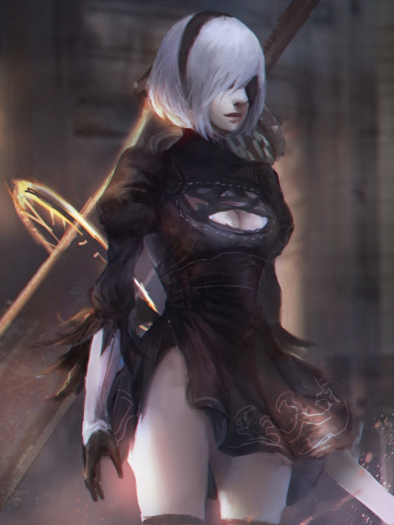automata, beauty, arts culture and entertainment, 2B (Nier: Automata), fashion, young adult, female likeness, creativity, art and craft, indoors, women