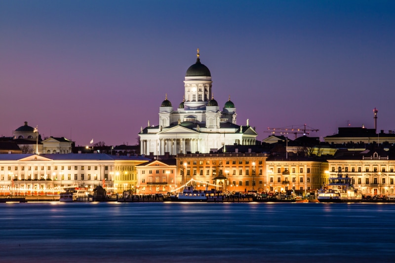 waterfront, 5K, famous, illuminated, helsinki, water, history, travel, religion, no people, nature, building, monumental, scandinavia, capital, night