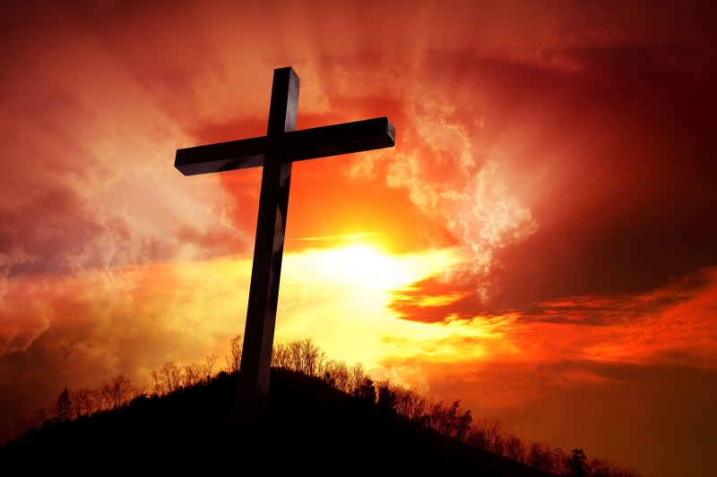 dramatic sky, cross shape, celebration, belief, cloud - sky, 4K, beauty in nature, no people, orange color, sky, silhouette, easter, god, sunset, death