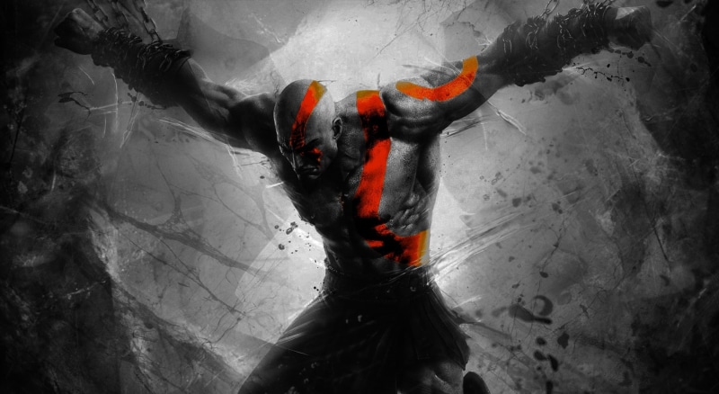 flame, power in nature, high angle view, indoors, isolated color, close-up, smoke - physical structure, ash, God Of War, flowing, fire, kratos