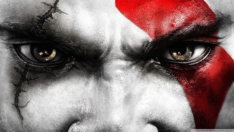 hd, war, 1080P, kratos, god, s, face, eyes, video games, man