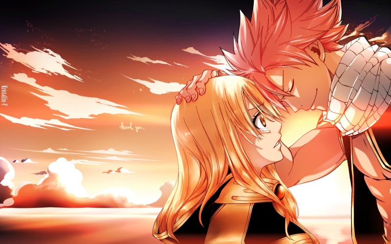 Natsu Dragneel, Fairy Tail, Sunset, Lucy Heartfilia, NaLu (Fairy Tail), tail, fairy, Anime, 1080P
