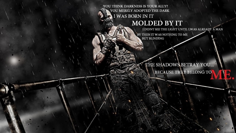 Dark Knight Trilogy, Batman, western script, holding, warning sign, Bane, day, men, rain, typography, 2K, quote, text, outdoors, real people