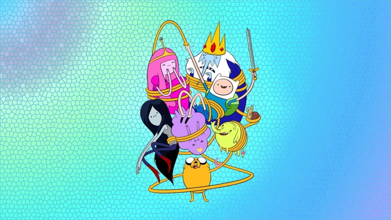 technology, nature, Adventure Time, Jake the Dog, adventure, shoe, Marceline the vampire queen, 1080P, blue background, illustration, time, smiling, creativity