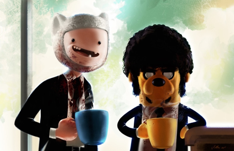 Jake the Dog, Finn the Human, lifestyles, two people, female likeness, day, real people, togetherness, childhood, child, glass, Pulp Fiction, human representation