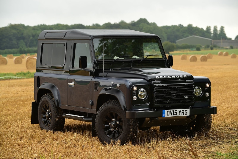 Defender 90, black, Overfinch, field, farm, rural scene, outdoors, landscape, land, motor vehicle, environment, sky, day, defender, Land Rover, mode of transportation