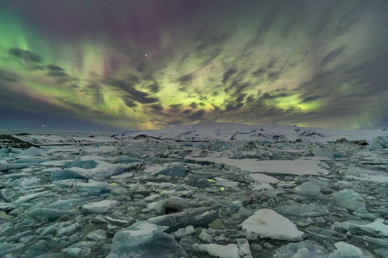 stars, nightscape, icebergs, nature, northern lights, snow, lagoon, Jokulsarlon, sea, iceland, night  sky, sky, glacial, ice, stones, glacier, landscape