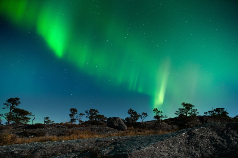 natt, galaxy, Skorpo, aurora Polaris, landskap, aurora Borealis, night, space, northern lights, 8K, landscape, autumn, Light show, lights, Kvinnherad