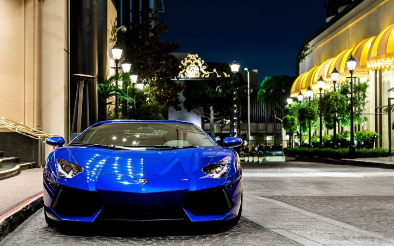 a4, Lamborghini Aventador, city, built structure, illuminated, Lamborghini, blue, land vehicle, building, city street, blue cars, road, transportation