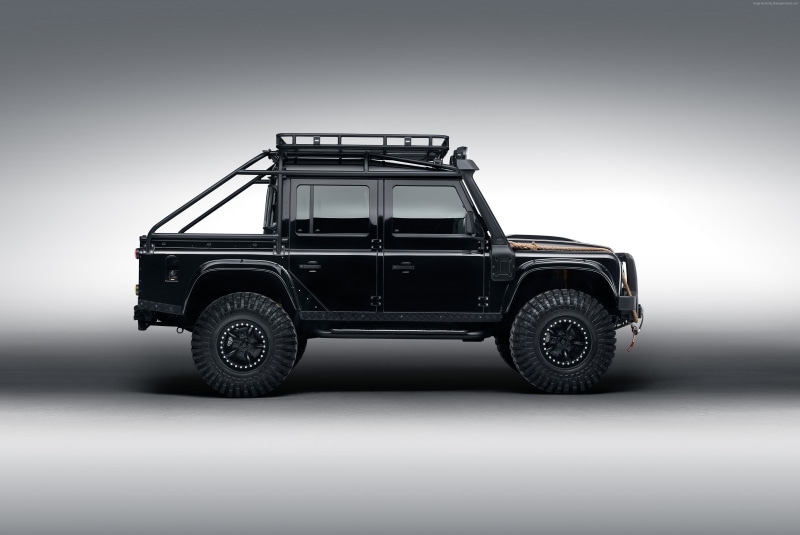copy space, gray background, retro styled, studio shot, Land Rover Defender 110, land vehicle, indoors, protection, nature, toy, no people, road, motor vehicle