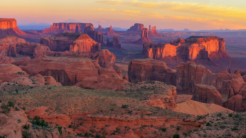 sky, scenics - nature, butte, dawn, eroded, 4K, rock - object, formation, sunrise, geology, arid climate, tranquil scene, beauty in nature, tourism, non-urban scene