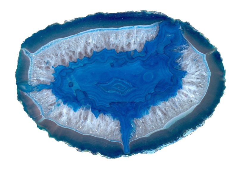 blue geode, studio shot, biology, single object, agate, healthcare and medicine, microbiology, science, 2K, macro, blue, sliced, technology, geology, white