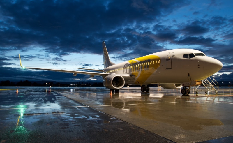 airport runway, blue sky, land vehicle, 2K, outdoors, no people, passenger, Motors, white, jet engine, Airplane, day, travel, aerospace industry, dusk