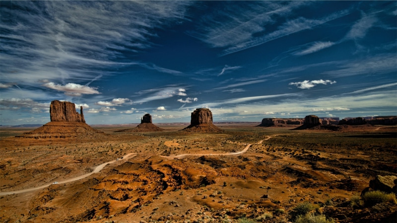 cloud, buttes, west and east mitten buttes, formation, colorado plateau, rock formation, 4K, monument valley, rock, badlands, horizon, arizona, monument valley navajo tribal park