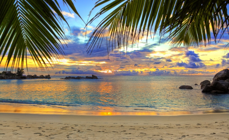 landscape, coconut Palm Tree, tranquility, sunny, outdoors, tourism, seascape, cloud - Sky, tropical Climate, tranquil Scene, vacations, tourist Resort