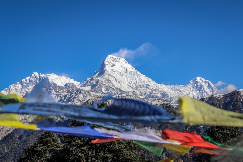 day, nepal, sky, tranquility, idyllic, snow, narchyang, nature, landscape, winter, mountain range, 5K, environment, cold temperature, blue, outdoors, annapurna