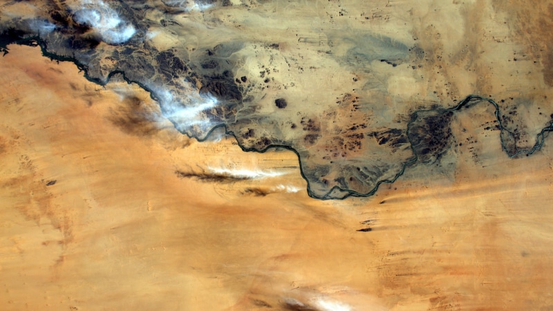 terrain, birds eye view, landscape, desert, sahara desert, nile river, river, water, clouds, africa, satellite imagery, sand, sudan, 4K, aerial photography