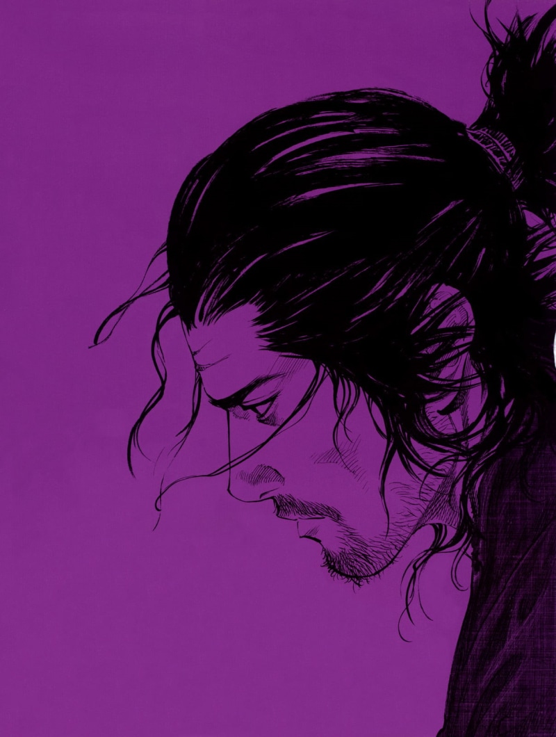 women, water, colored background, young adult, watercolor, Vagabond : Sumi, nature, pink color, profile view, outdoors, silhouette, Takehiko Inoue, 720P