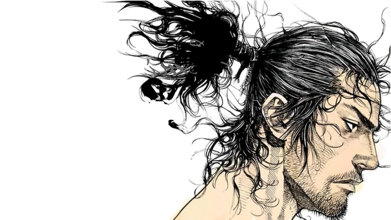 hair toss, copy space, feather, women, long hair, Vagabond, white background, manga, human hair, 1080P, Takahiko Inoue, human face, musashi, indoors, hairstyle