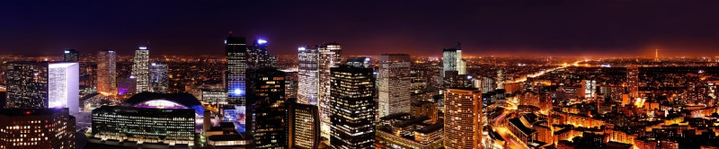 office building exterior, Paris, black, triple screen, travel destinations, sky, architecture, illuminated, downtown district, skyscraper, night, urban skyline