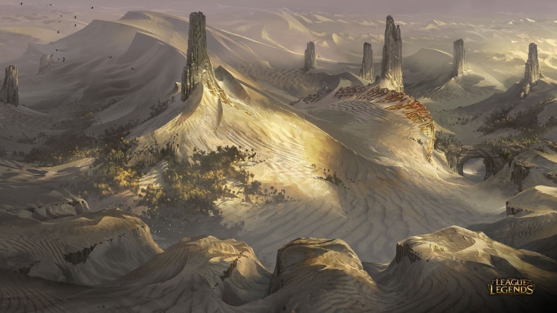 sand, artwork, climate, travel, geology, League of Legends, scenics - nature, tranquil scene, video games, Runeterra, outdoors, high angle view, no people
