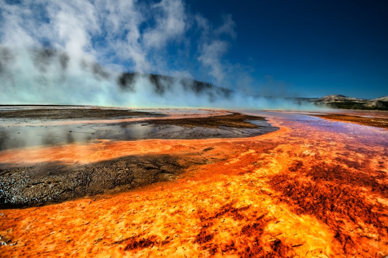 erupting, volcano, geyser, Bacteria, yellowstone National Park, Yellowstone, HDR, Fire River, heat - Temperature, geology, landscape, hot Spring, nature