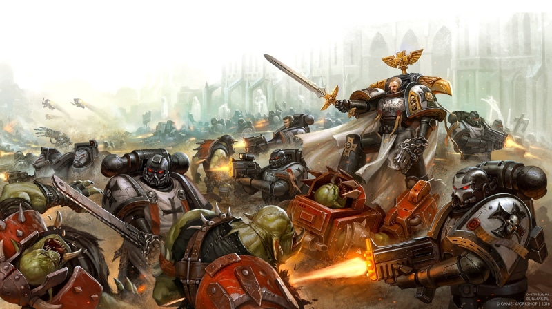 battle, Black Templars, orcs, Warhammer 40 000, space Marines, Warhammer, 1080P