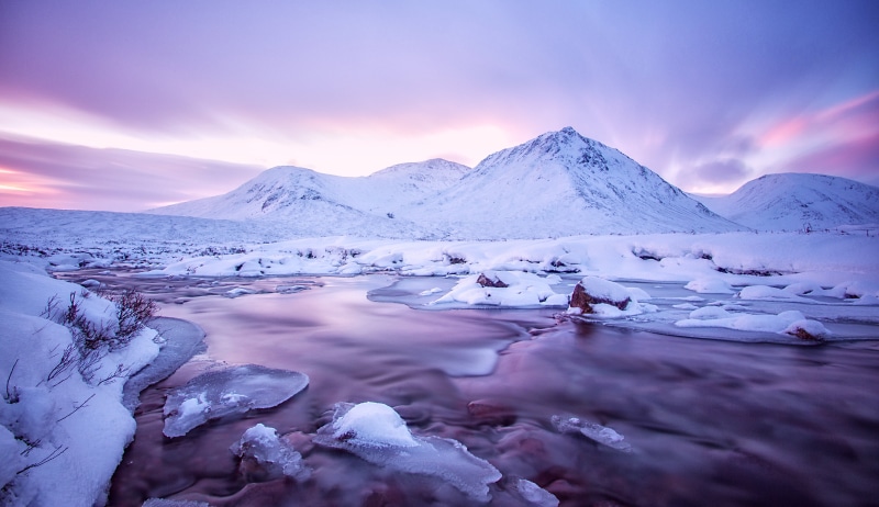 winter, na, Sron, 4K, mountain, River, dawn, snow, Scotland, long exposure, Creise, Glencoe, sunrise, West Highlands, Rannoch Moor, covered, agus