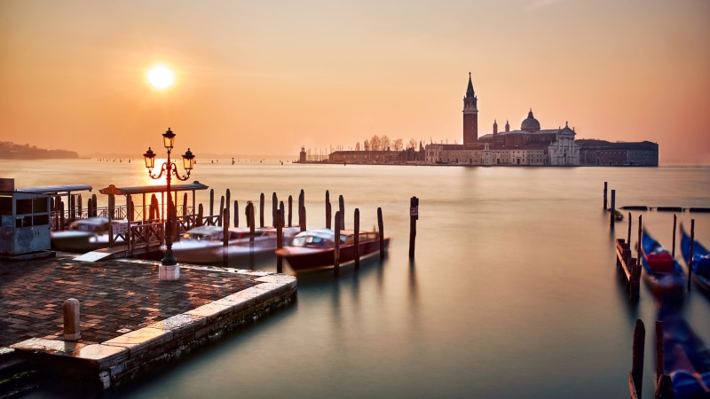 sea, 4K, water, orange, boats, desktop, venice, sunset, s, photography, marco, gonodola, san, italy, piazza, sky, hd, landscape
