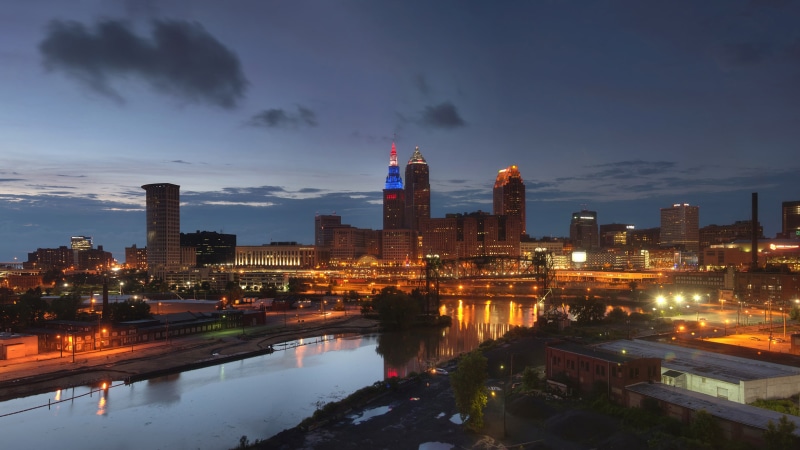 4K, desktop, city, rock, mobile, united, america, hd, states, cleveland, tablets, evening, phones, ohio, panorama
