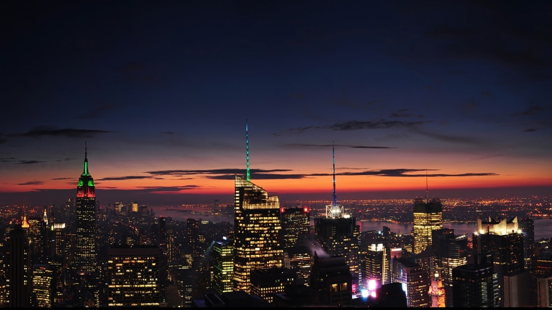 desktop, united, tablet, dusk, tv, mobile, landscape, 4K, manhattan, phones, america, laptop, sky, states, city, horizon, red, hd, sunset