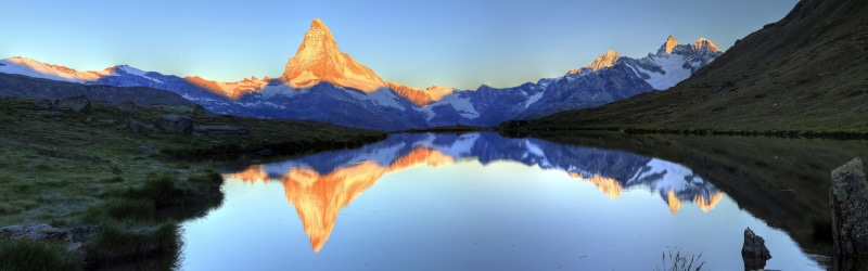mountain, non-urban scene, multiple display, symmetry, landscape, tranquil scene, mountain peak, tranquility, scenics - nature, no people, lake, Matterhorn