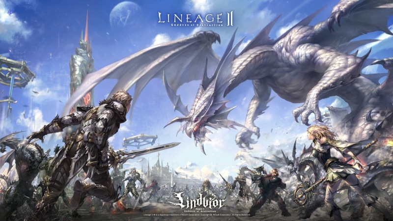 illustration, Lindvor, line, human representation, Lineage 2, statue, blue, elf, flock of birds, sculpture, backgrounds, city, cloud - sky, ii, dragon