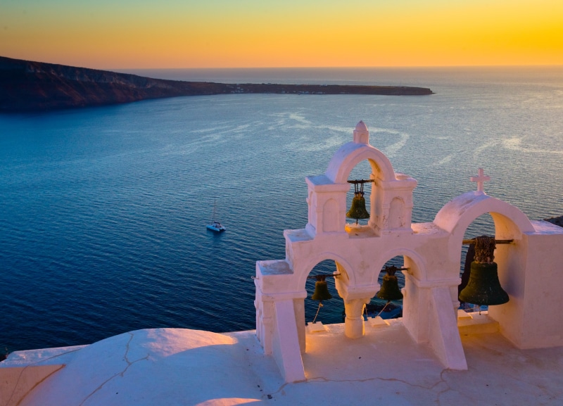 famous Place, nature, horizon over water, greek Orthodox, white, chapel, orthodox, mediterranean Sea, sea, aegean Islands, tranquility, town, scenics - nature