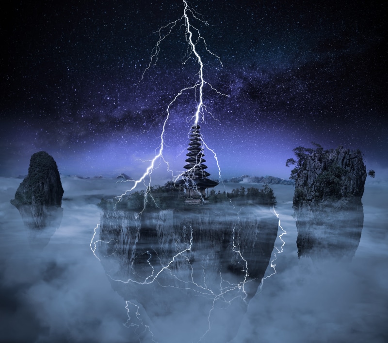 beauty in nature, galaxy, night, energy, scenics - nature, astronomy, lightning, dark, no people, illuminated, sky, clouds, 4K, digital composite, power