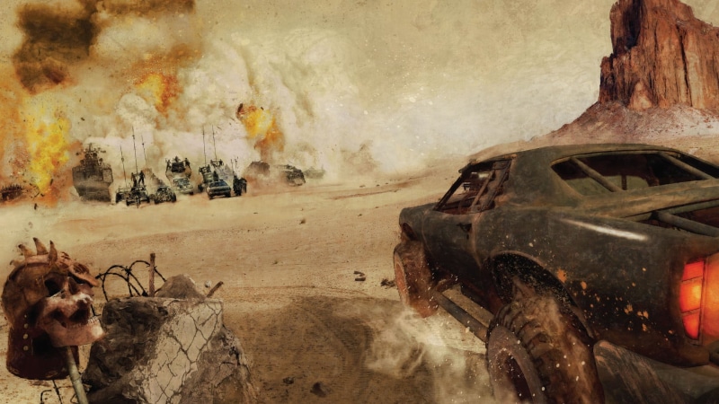 motor vehicle, day, Mad Max, obsolete, black, mammal, dirt, movies, smoke - physical structure, one animal, 1080P, transportation, abandoned