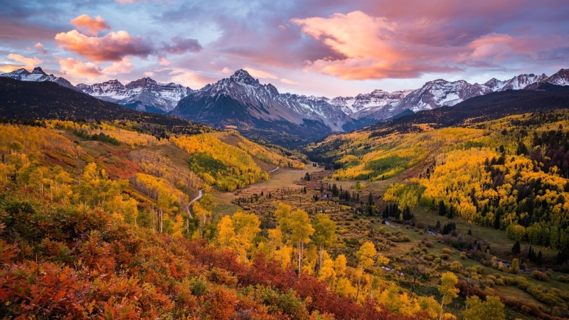 autumn, san juan mountains, mountain, 1080P, autumn colors, mt sneffels, mountain range, united states, valley, autumn landscape, sneffels range, colorado