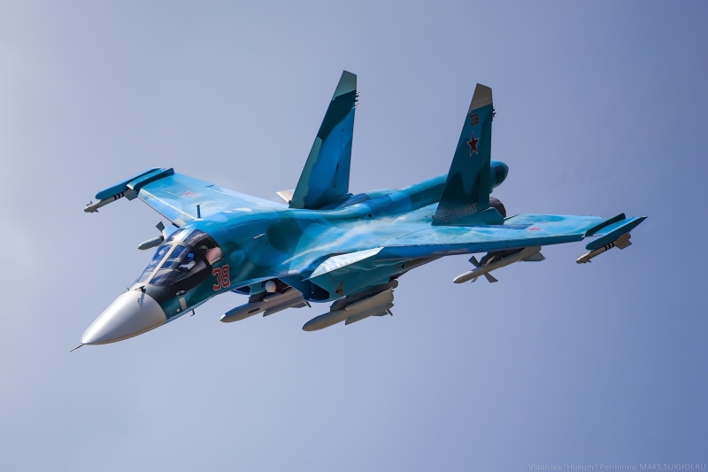 flying, mid-air, aircraft, clear sky, jet, Sukhoi Su-34, military airplane, blue, air force, aerospace industry, speed, plane, day, no people, air vehicle