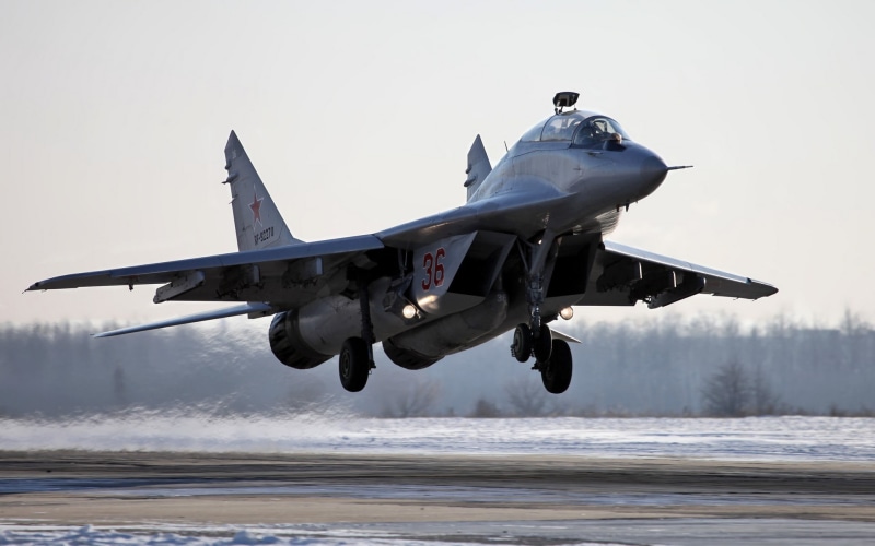 Russian Air Force, jet, transportation, aerospace industry, jet fighter, motion, air vehicle, flying, outdoors, Mikoyan MiG-29, military, navy, side view