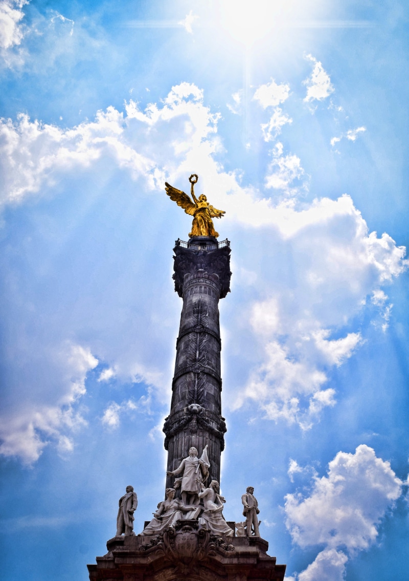 sky, memorial, gold colored, mexico city, built structure, nature, monument, mexico, urban, the past, travel, travel destinations, history, architectural column