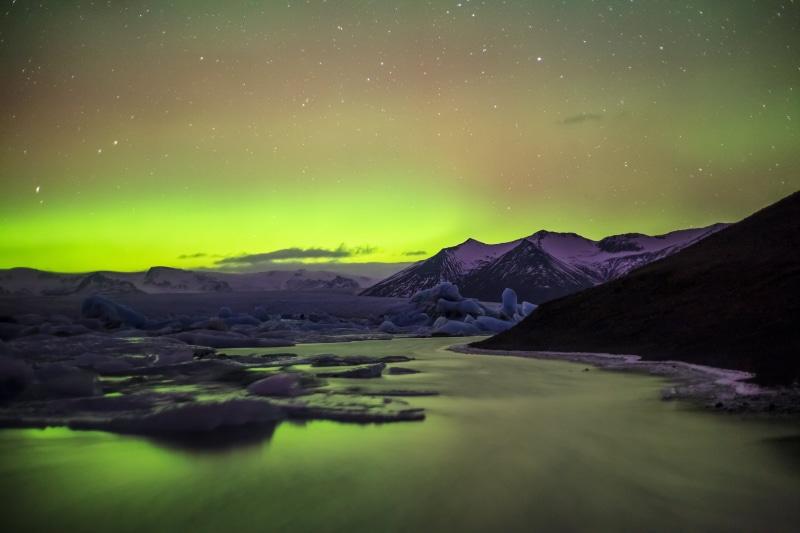 5K, northern lights, night, sky, scenics, snow, landscape, astronomy, Aurora Borealis, aurora, borealis, North Pole, Jökulsárlón  iceland, star - Space