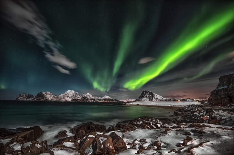 background, northern lights, scenery, sunset, arctic, no people, ice, space, lofoten winter, astronomy, landscape, evening, Lofoten islands