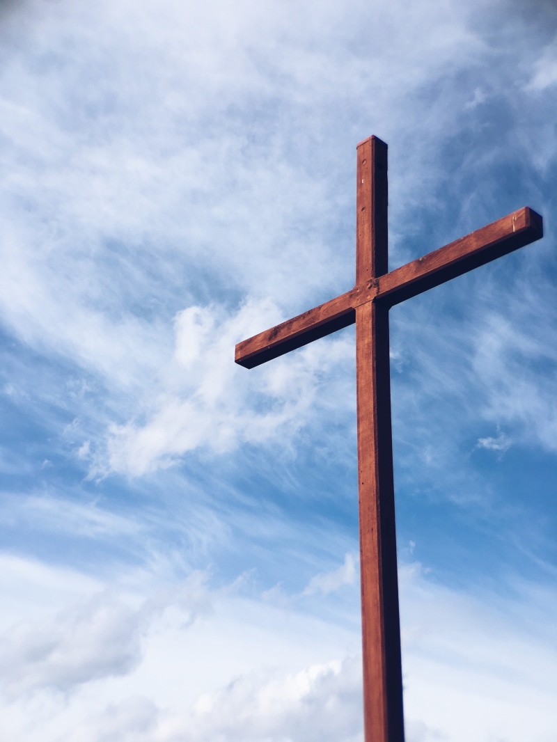 wooden cross, spirituality, thin, metal, blue, symbol, blue sky, clouds, christianity, built structure, no people, white, nature, cross, wooden, christian