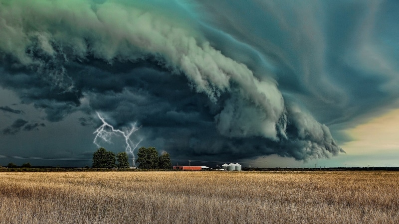 720P, clouds, landscape, farm, lightning, photography, nature, storm, Supercell, field