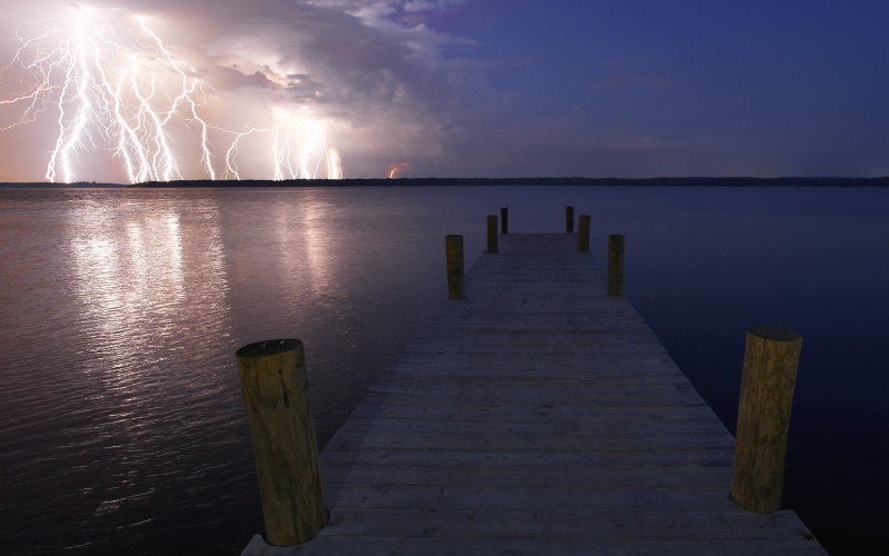 water, reflection, pier, no people, storm, 1080P, sky, scenics - nature, tranquility, body, cloud - sky, power in nature, post, wooden post, sea, thunderstorm
