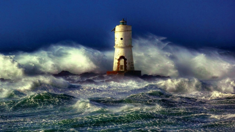 lighthouse, nature, lonely, storm, ocean, 1080P, wave