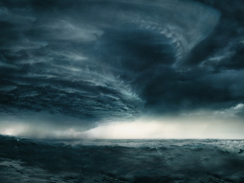 clouds, body, ocean, supercell, storm, rain, sky, nature, hd, water, 720P, cloudy